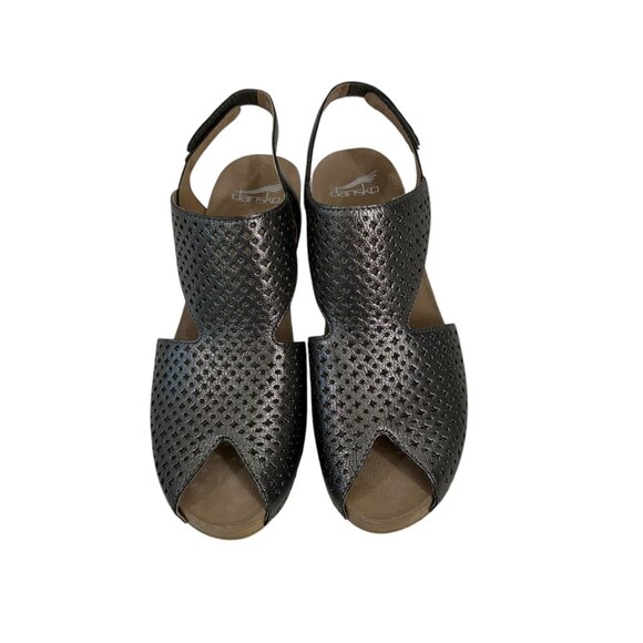 Dansko Womens Perforated Leather Slingback Heeled Sandals Metallic Gray SZ 37 EU - Picture 11 of 16